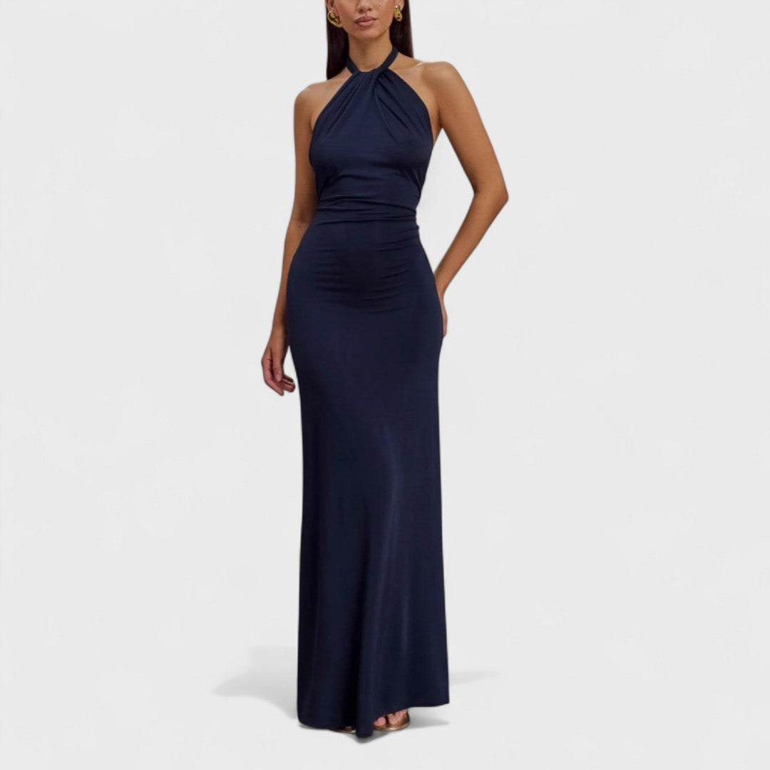 Klara – Curved Silk Dress with Halter Neck