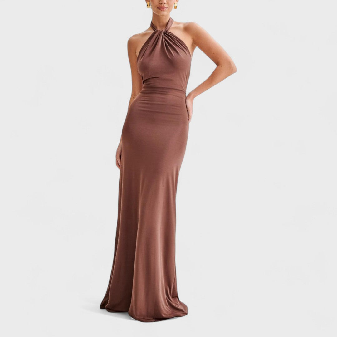 Klara – Curved Silk Dress with Halter Neck