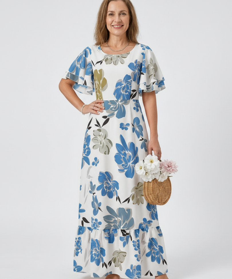 Nathalie | Maxi dress with short sleeves and round neckline