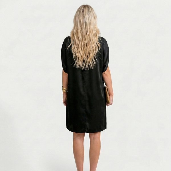 Trudy | Flowing Satin Dress with Gathered Collar