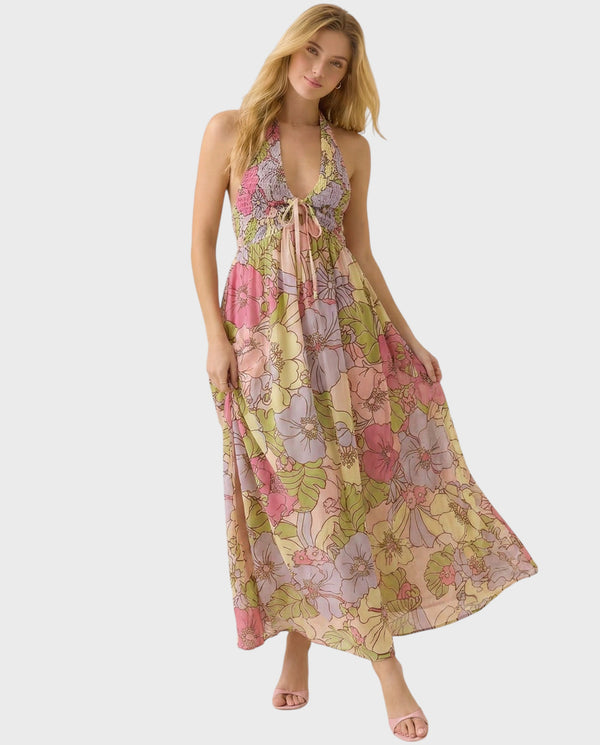 Women's Floral Maxi Beach Dress with Halter Neck