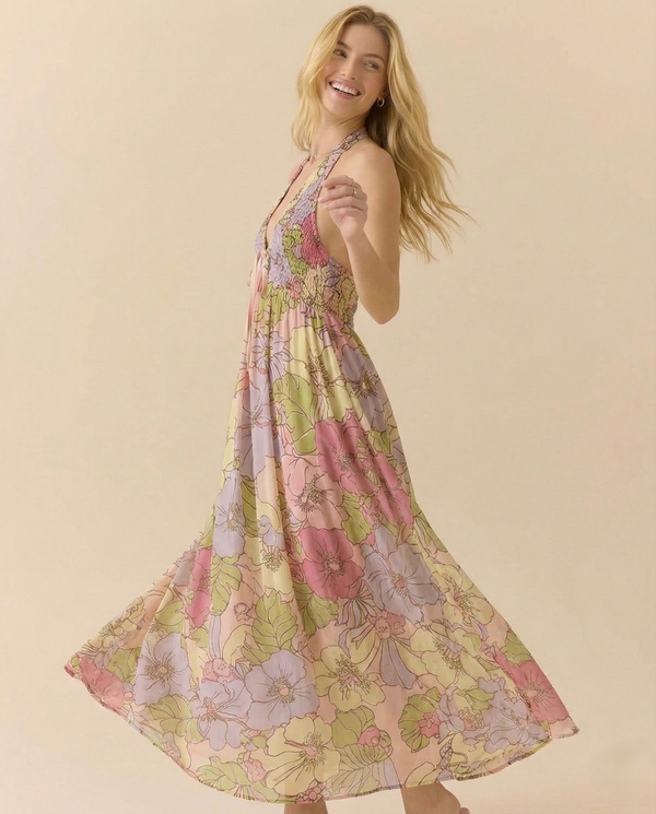 Women's Floral Maxi Beach Dress with Halter Neck