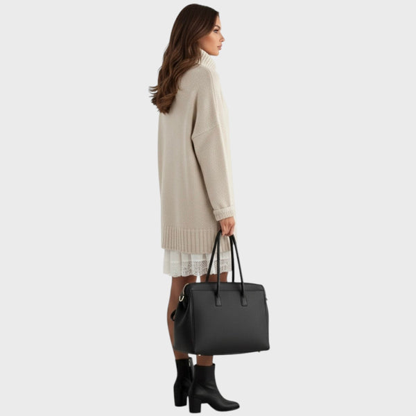 Sára | Luxury Knit Dress with Turtleneck and Lace Detail