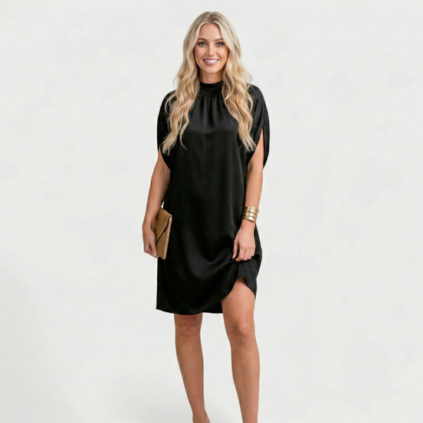 Trudy | Flowing Satin Dress with Gathered Collar