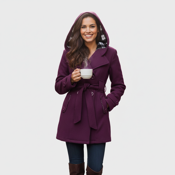 Evelyn | Elegant Coat with Hood and Belt