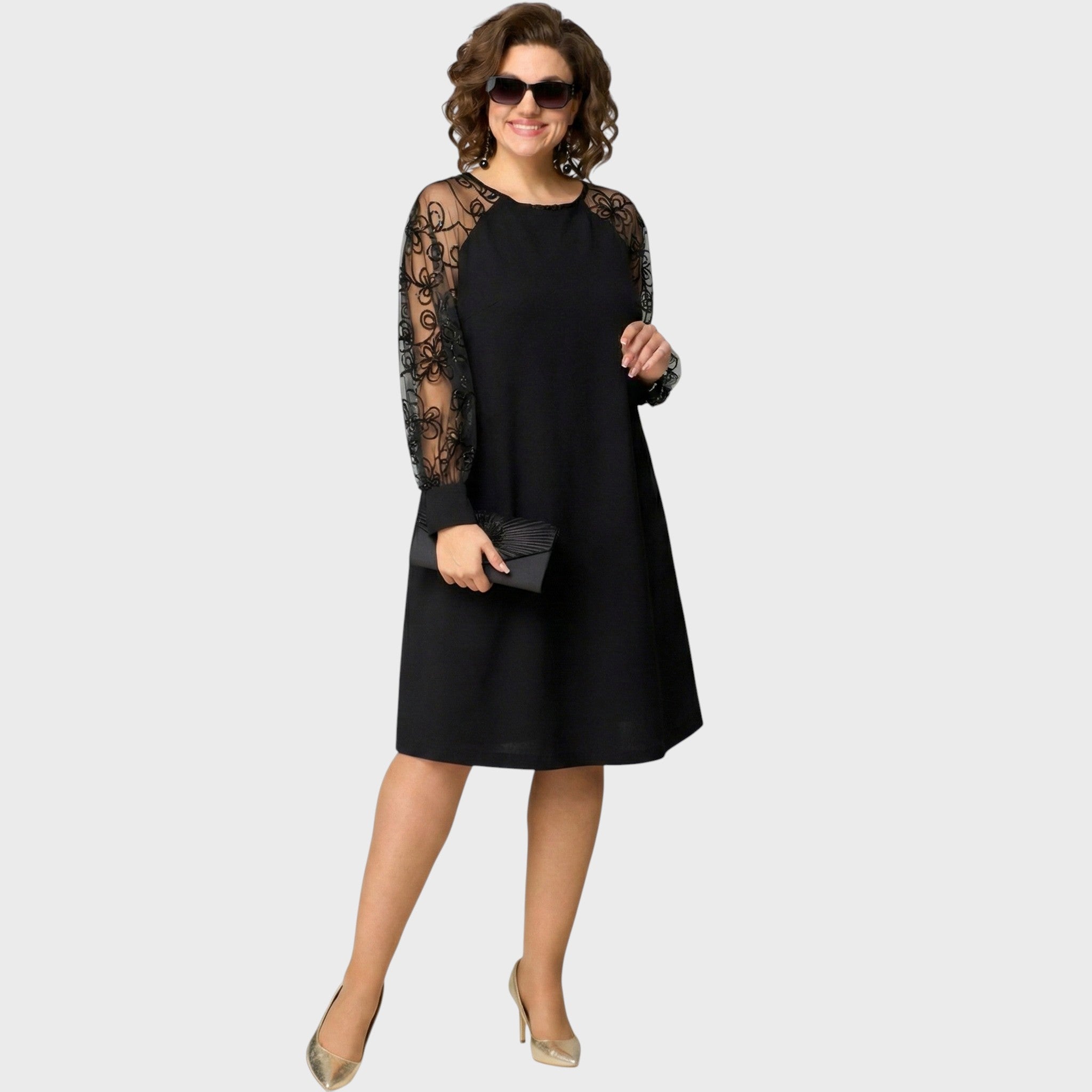 Barbara | Dress with Embroidered Tulle Sleeves