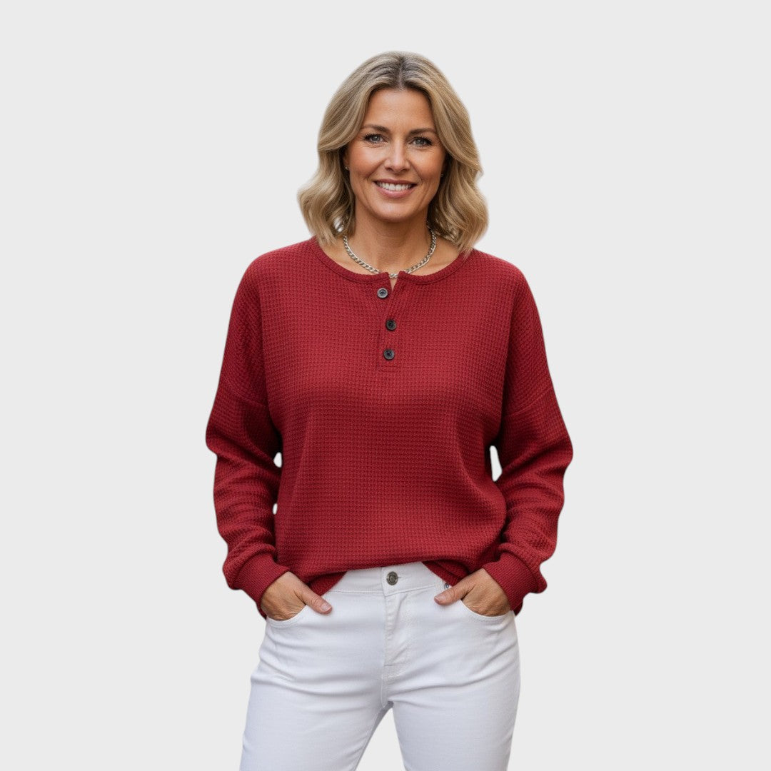 Helle | Waffle Knit Sweater with Buttons