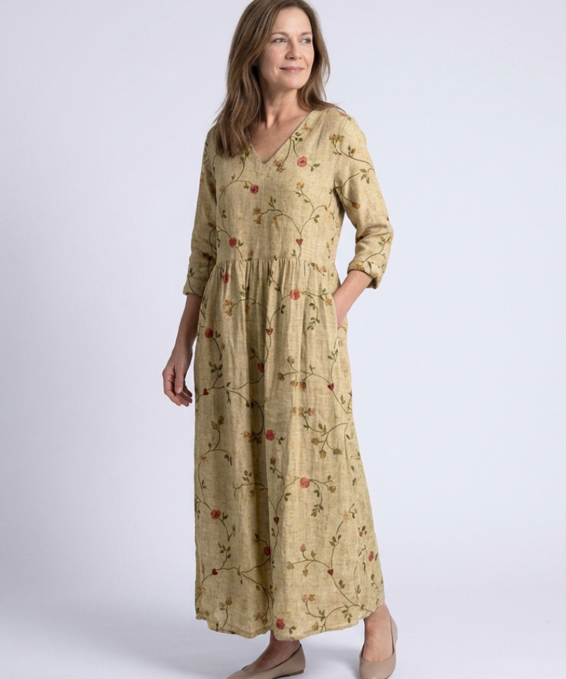 Valérie | Floral maxi dress with V-neck and three-quarter sleeves