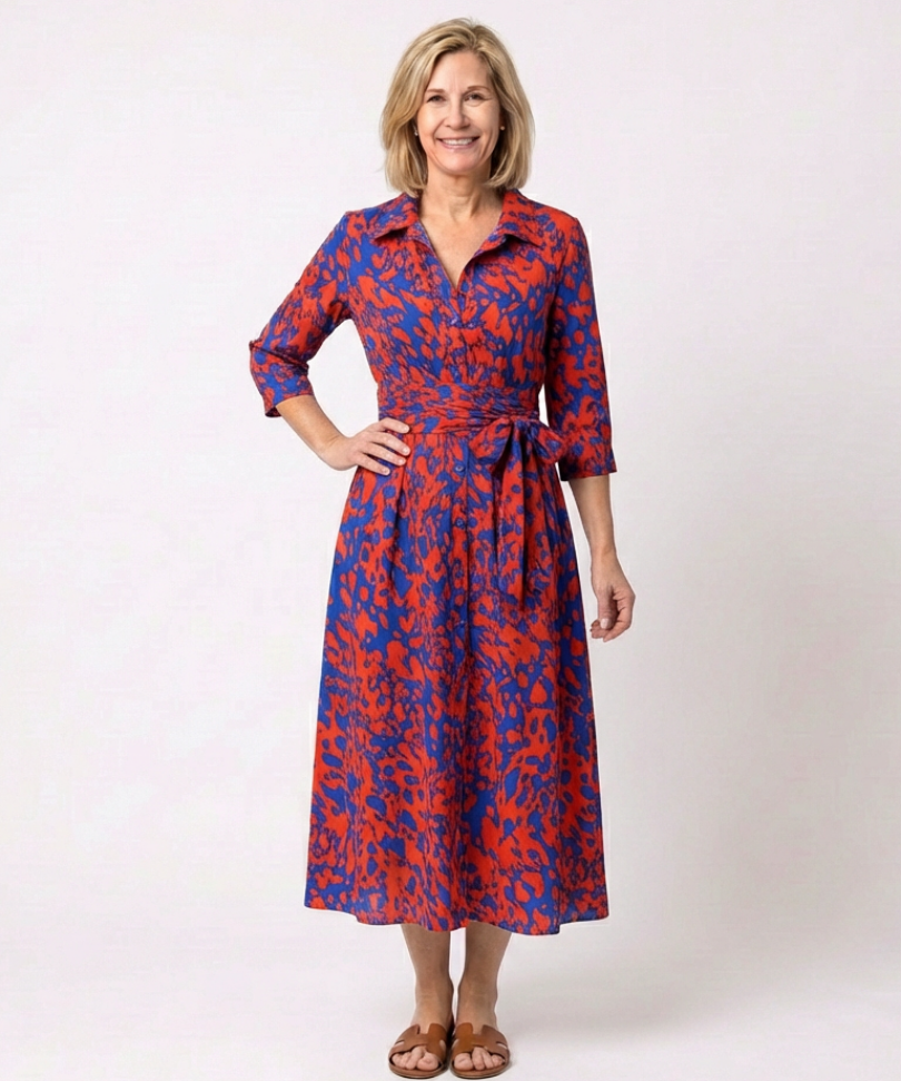 Claire | Midi dress with long sleeves and belt