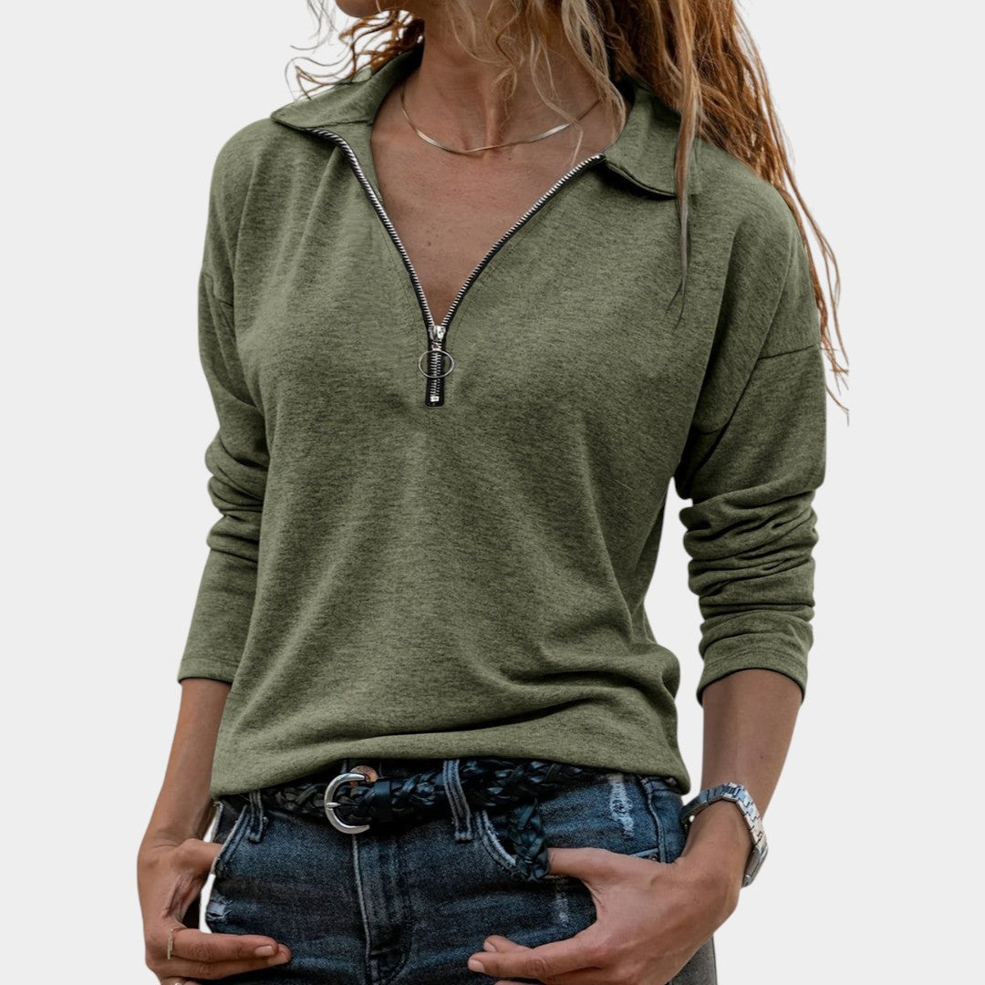 Eva – Women's Ribbed Sweater with Half Zip
