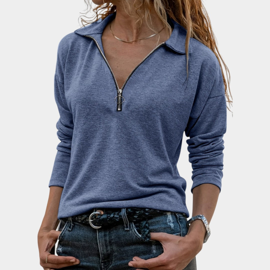 Eva – Women's Ribbed Sweater with Half Zip