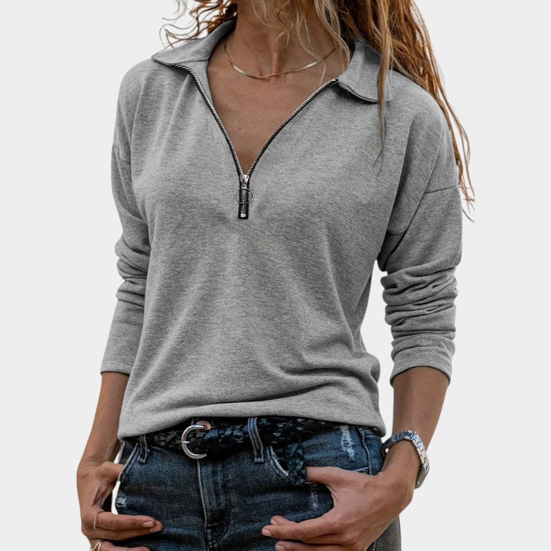 Eva – Women's Ribbed Sweater with Half Zip