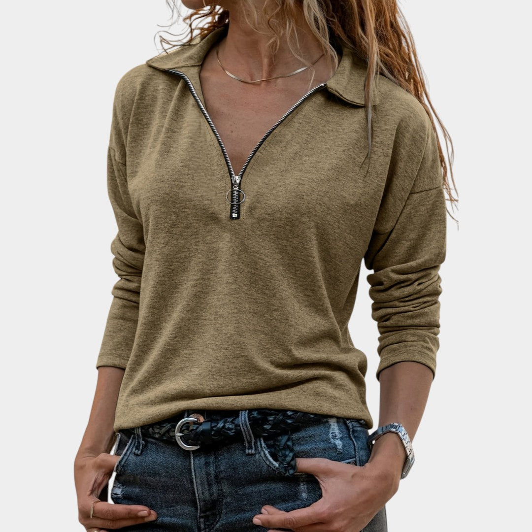 Eva – Women's Ribbed Sweater with Half Zip