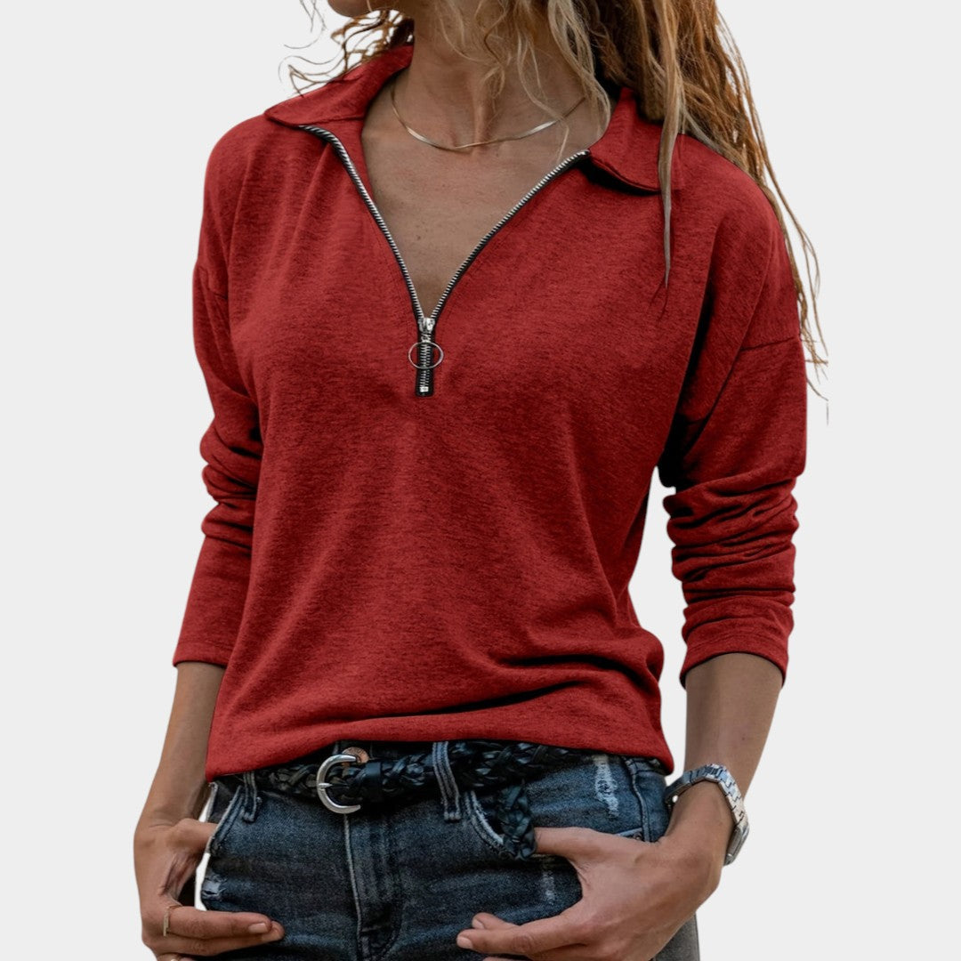 Eva – Women's Ribbed Sweater with Half Zip