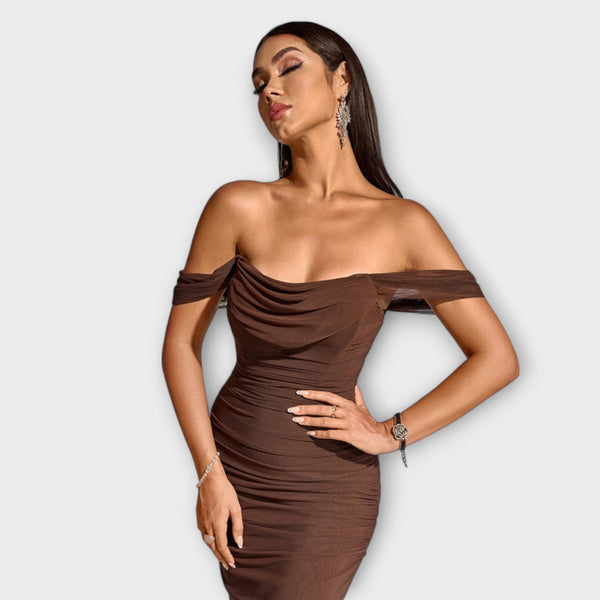 Ione - Bodycon Dress with Off-the-Shoulder Design and Ruching