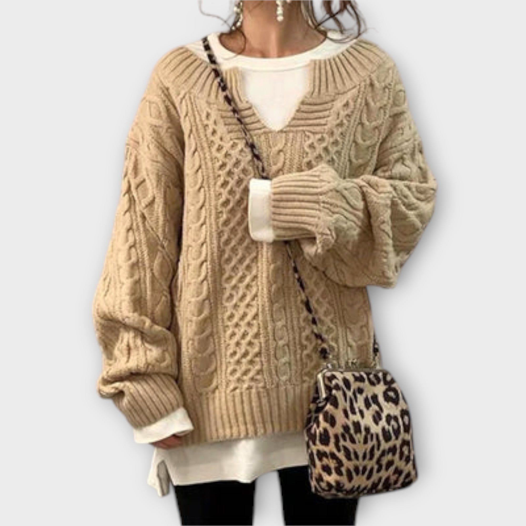 Perfectly Sized Knitted Sweater with Cable Pattern