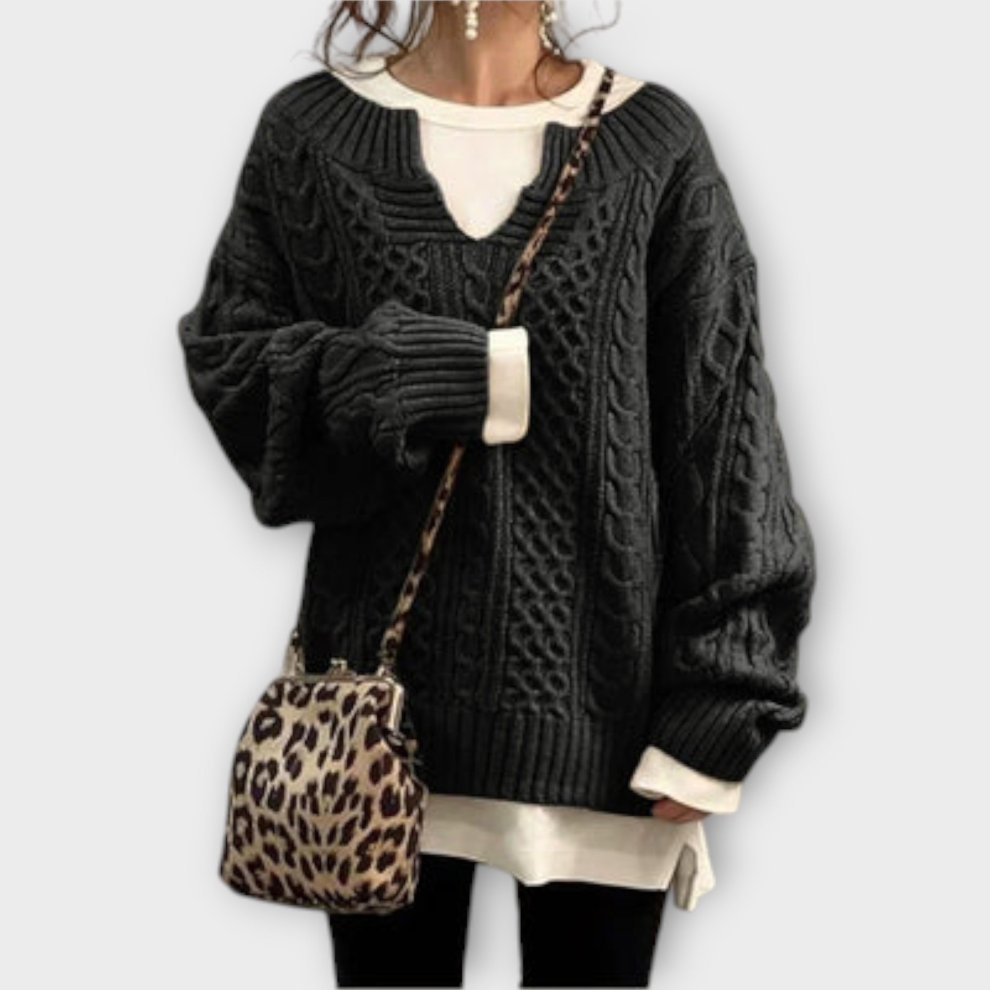 Perfectly Sized Knitted Sweater with Cable Pattern