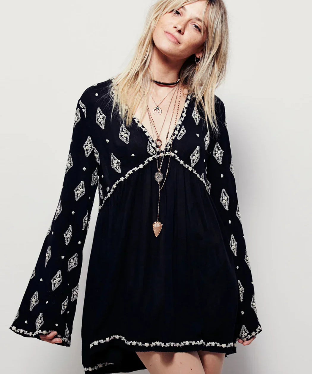 Embroidered Tunic with Diamonds