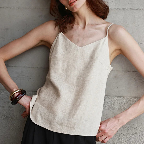 Women's Linen Top with V-Neck