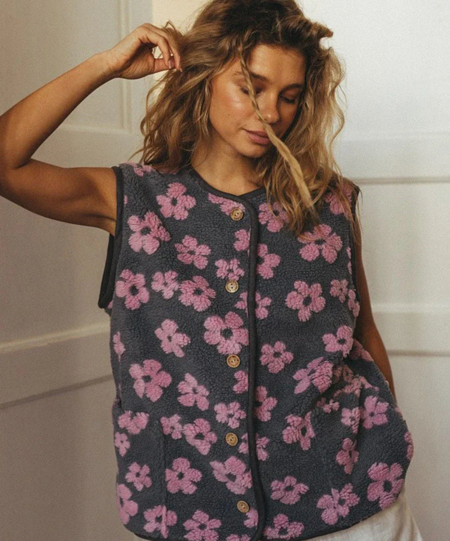 Women's Floral Fleece Vest