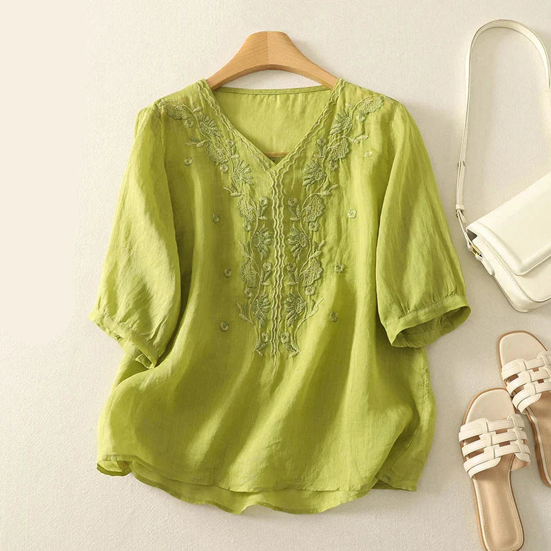Eloria V-neck Cotton Blouse