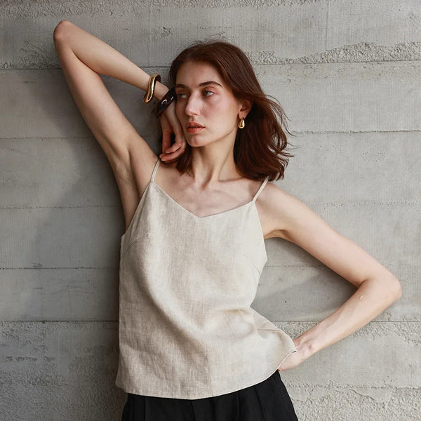 Women's Linen Top with V-Neck