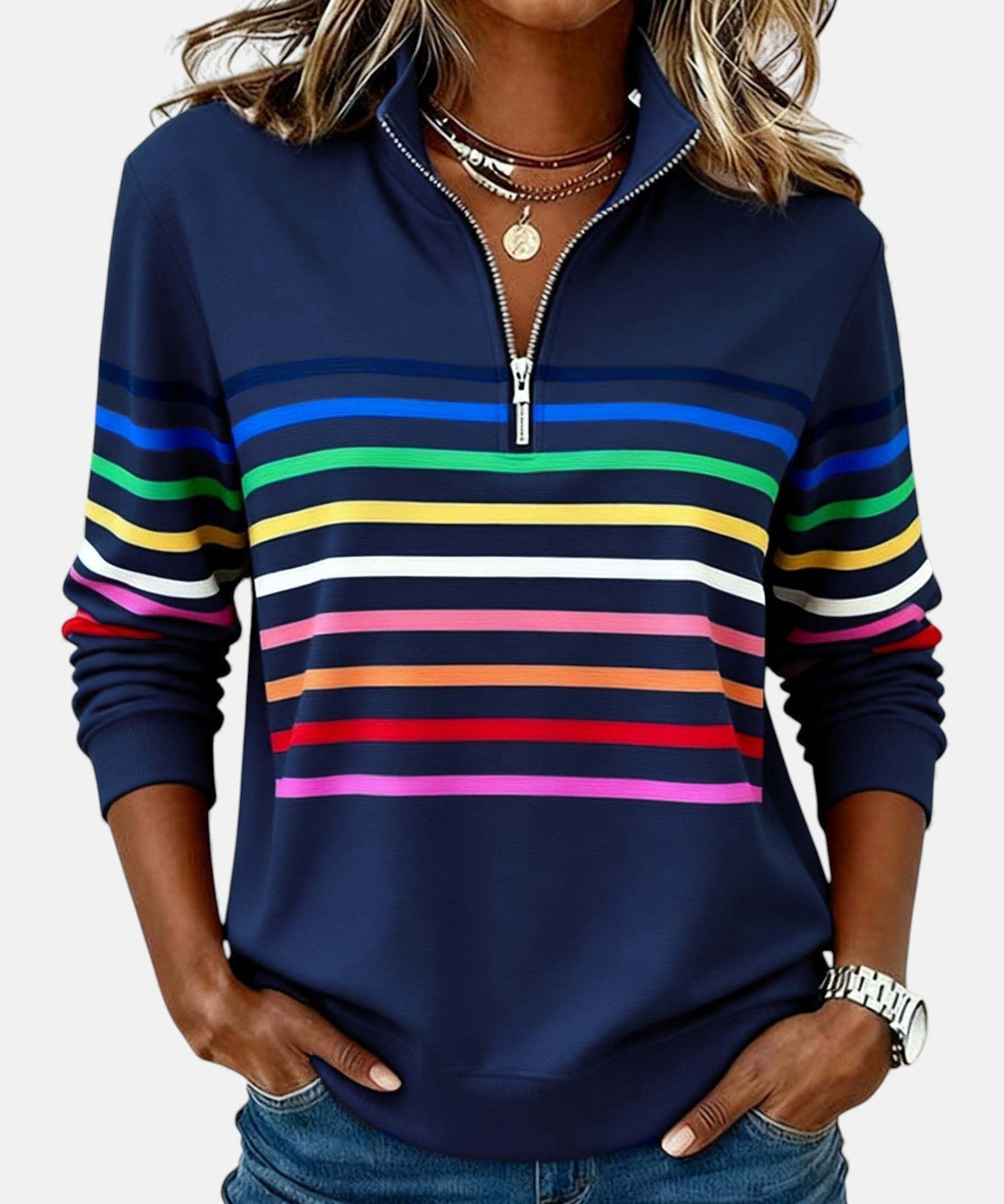 Vienna | Zip-Up Hoodie with Rainbow Stripes