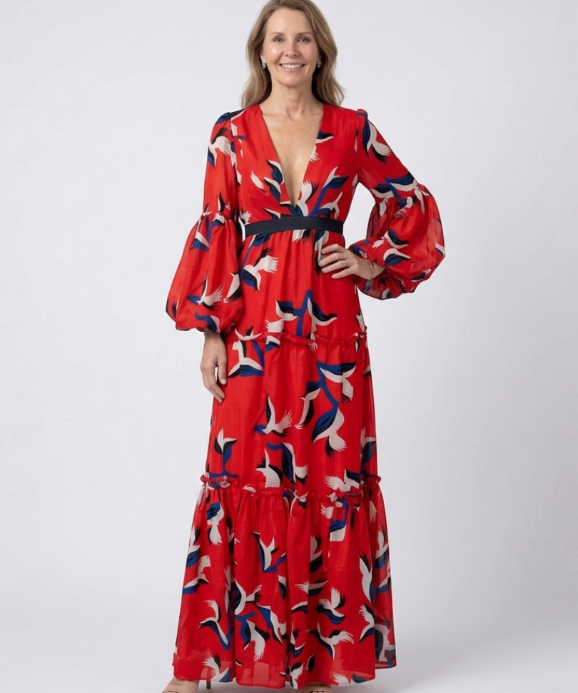 Léa | Maxi dress with long sleeves and tied waist