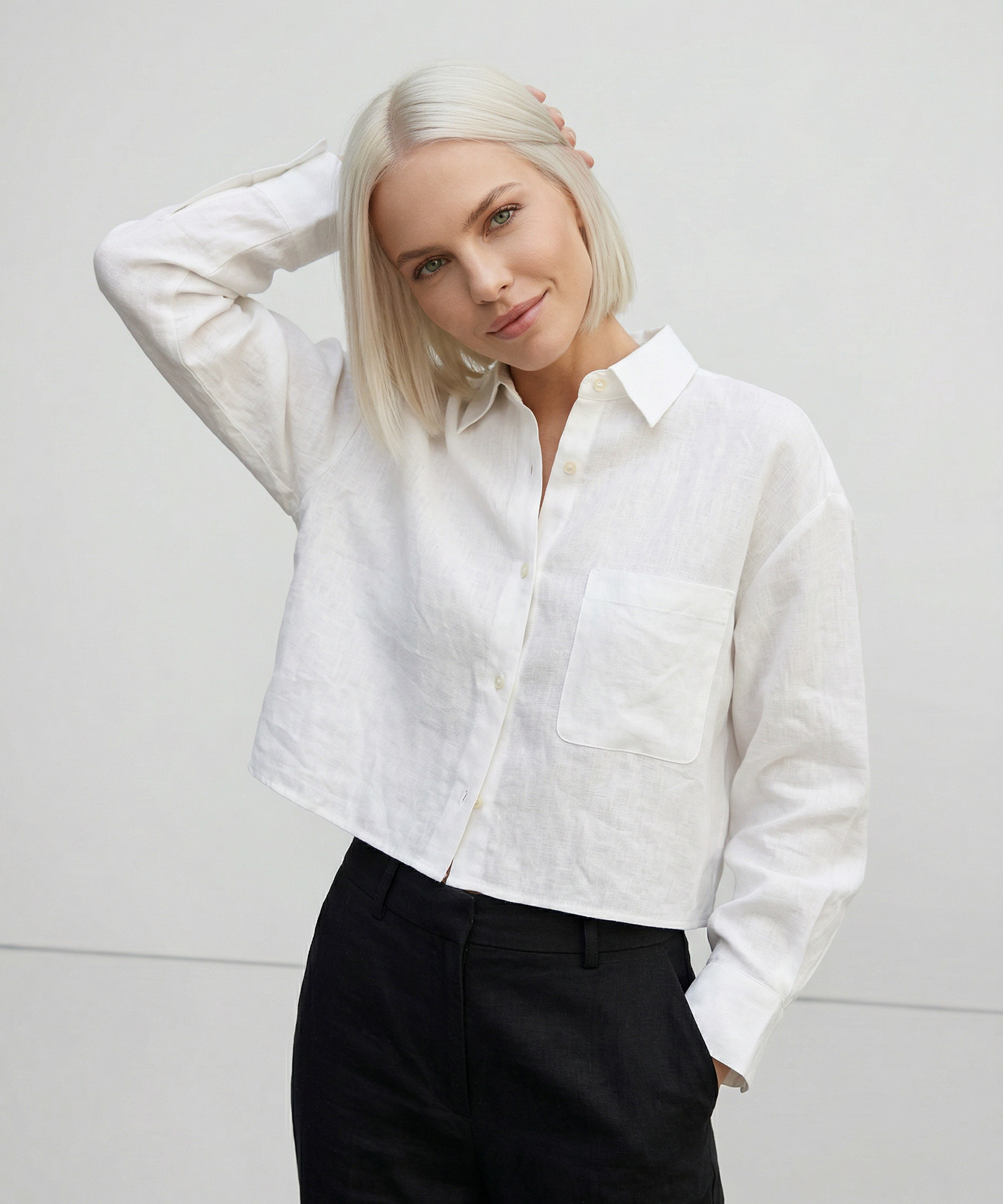Short Linen Shirt with Long Sleeves