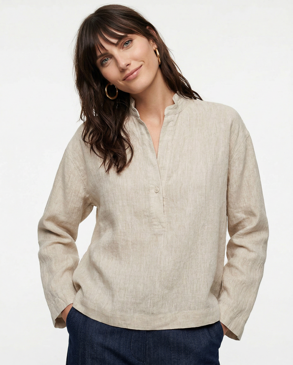 Linen Pullover with Polo Collar