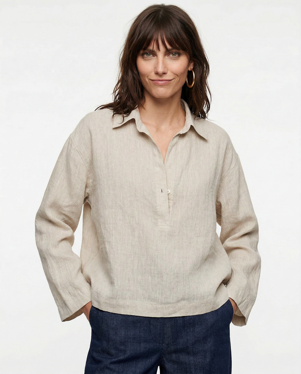 Linen Pullover with Polo Collar