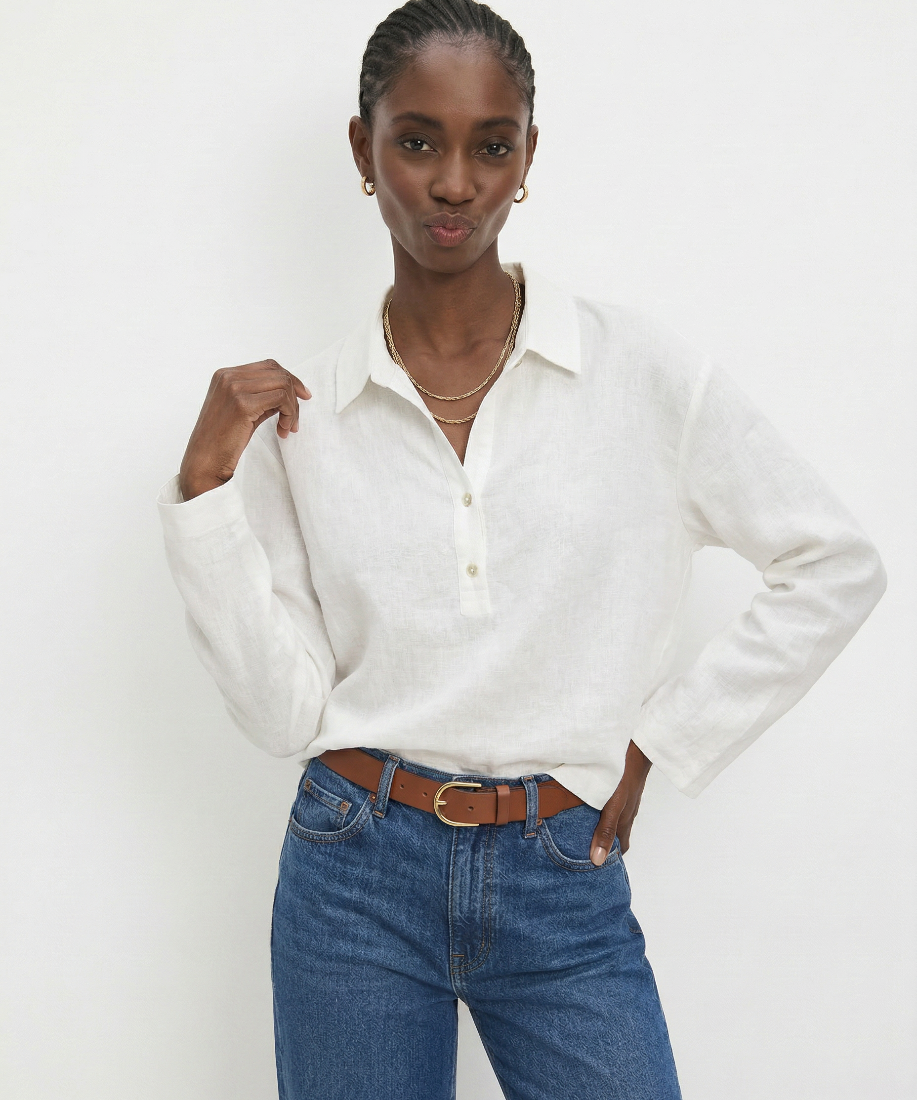 Linen Pullover with Polo Collar