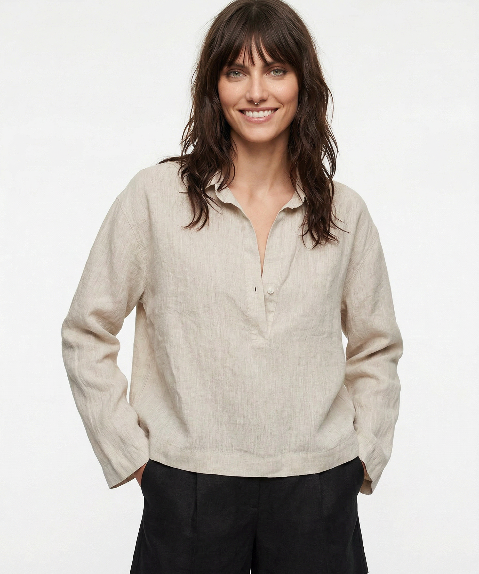 Linen Pullover with Polo Collar