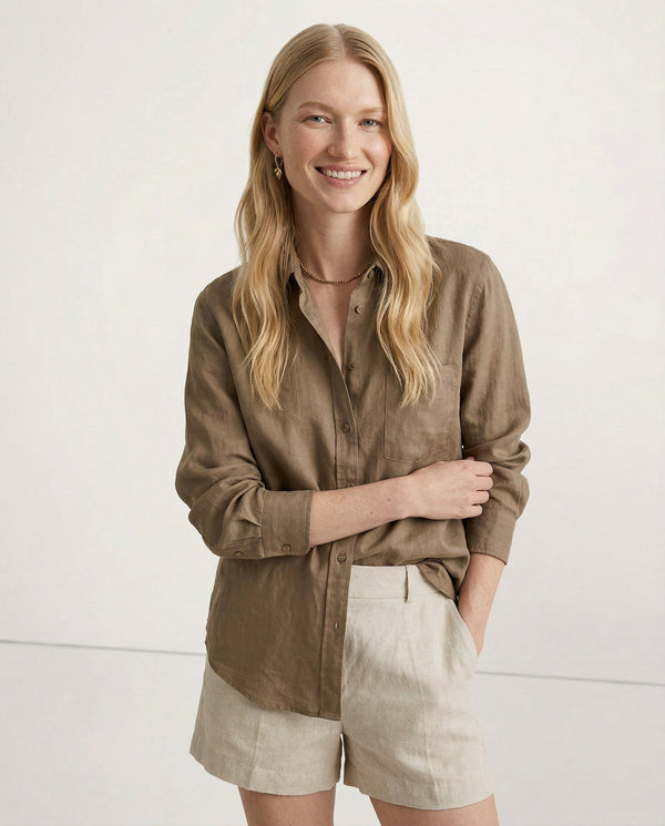 Silk Linen Shirt with Open Collar
