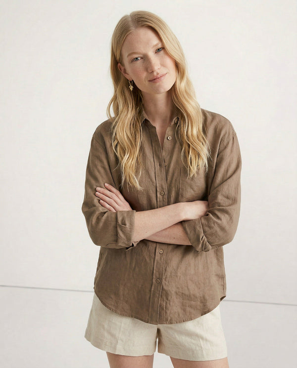 Silk Linen Shirt with Open Collar