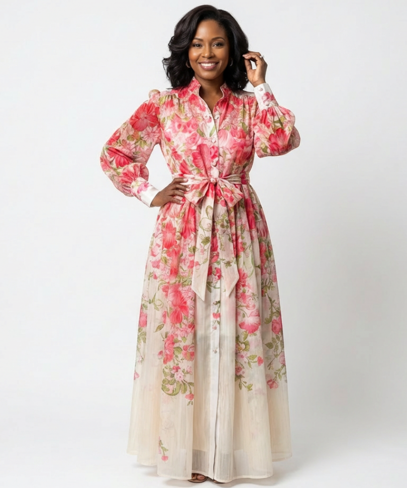Delphine | Maxi dress with long sleeves and flowers